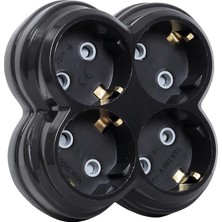 Fimer Golyat Fiş, Dörtlü Topraklı Priz Çoklayıcı Fiş, 16A 250 Volt, Max 3600 Watt (Siyah)