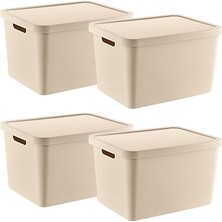 Fimer 4'lü Set Stafi Çok Amaçlı Kapaklı Kutu Latte 18 Lt - Latte, Çok Amaçlı Kapaklı Kutu, Ev-Ofis-Depo Için, Kapaklı Saklama Kutusu