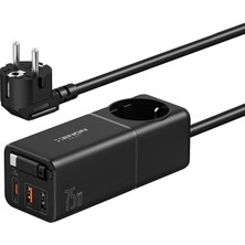 Fimer Smart Masaüstü Priz Hızlı Şarj Istasyonu | 75W Gan 4000W Ac Dahili Usb-C Kablo 3 x USB Pd Pps X6412