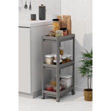 Fimer Life 3 Katlı Hazneli Tekerlekli Gri Mutfak Banyo Rafı Pg MIT1216