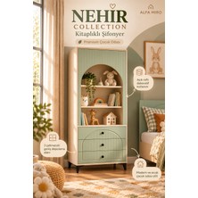 Alfa Miro Nehir Çocuk Odası - Bebek Odası - Genç Odası - Kum Beji Su Yeşili - 70X195 Kitaplıklı Şifonyer