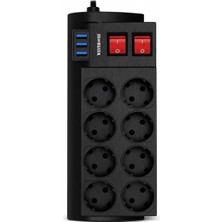 Fimer Akım Korumalı 8’li Priz 3 USB Çıkışlı 2 Metre Kablolu 16A 4000W Termal Kısa Devre Korumalı Akıllı USB Tanımalı Çoklu Uzatma Kablosu | Model 3411