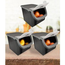 Fimer Coral 3'lü Soğan Patates Saklama Kabı 12 Litre - Gri