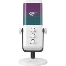 Fimer GK65 Rgb Profesyonel Yayıncı Mikrofonu 192KHZ 24BIT Hi-Fi Dahili Ses Kartlı (Beyaz)