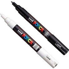 Fimer Pc-1m Boya Sanatı Markör Kalemleri - Kumaş Cam Metal Kalem - Siyah + Beyaz (Her Birinden 1 Adet)
