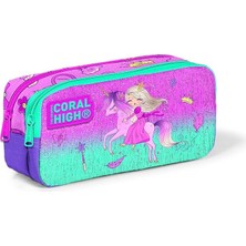 Fimer High Kids Iki Bölmeli Kız Çocuk Pembe Yeşil Prenses ve Unicorn Kalem Çantası Kalemlik