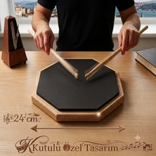 Fimer Bateri Çalışma Antrenman Pedi - 24 cm Ahşap Tabanlı Sekizgen Bateri Çalışma Pedi, Sessiz Siyah Kauçuk Baget Pratik Pedi