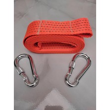 Fimer Halatı 3 Ton 5 M (Çekme Halatı) Kumaş 10 mm Vidalı Metal Çengelli Karabinalı, Turuncu Kumaş Çeki Halatı, 5 cm Genişlik 2mm, Yüksek Dayanıklı, Çelik Uçlu Araba Çekme, Oto Çeki