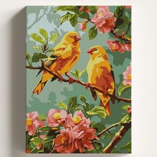 Fimer Boyama Tuval Hobi Seti, Sarı Kanarya Temalı Fırça ve Boya Dahil Set (Çıtalı) 40X50 Cm, Kendin Yap Sayılarla Tuval Boya Kiti (Kasnaklı)