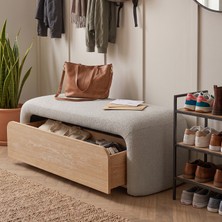 Eymense Luna Modern Çekmeceli Depolama Alanlı Bench Puf Krem