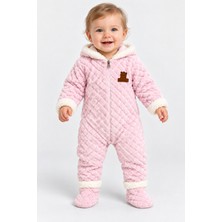 BEBEKİZ Bebek Astronot Tulum Kışlık Peluş Kapüşonlu Fermuarlı Panduflu Patikli Unisex Bebek Welsoft Tulum