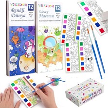 Fimer Sulu Boya Defteri Seti (2 Kitap + 2 Fırça) - Kendin Yap Kitap Ayracı, Her Sayfada Entegre Boya Paleti - Çocuklar ve Yetişkinler Için Hediye Aktivite Seti (Uzay-Renkli Dünya)