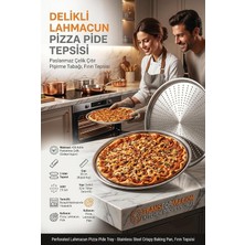 Fimer 2'li Battal Boy Delikli Pizza Tepsisi, 36 cm Paslanmaz Çelik Lahmacun Pide Fırın Tabağı, Aile Boyu Çıtır Pişirme Seti 721315