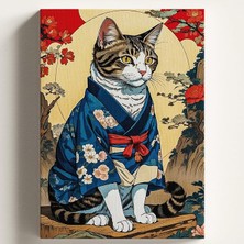 Fimer Boyama Tuval Hobi Seti, Japon Kedi Temalı Fırça ve Boya Dahil Set (Çıtalı) 40X50 Cm, Kendin Yap Sayılarla Tuval Boya Kiti (Kasnaklı)
