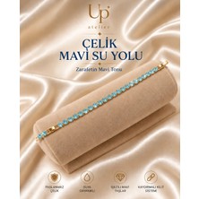 Up Atelier Mavi Su Yolu Zircon Taşlı Çelik Bileklik 17CM+2CM Eklenebilir