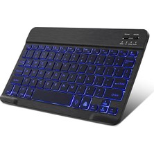 Fimer Tablet ve Telefonlar Için Rgb LED Işıklı Bluetooth Klavye Şarjlı Kablosuz + Tr Klavye Sticker - AL2670 Siyah