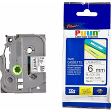 Fimer Brother P-Touch ile Uyumlu TZE-211 6mm x 8m Beyaz Üzerine Siyah Muadil Laminasyon Etiket Şeridi