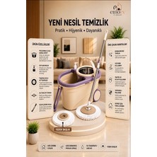 Emoev Tekerlekli ve Çekme Kollu Döner Başlıklı Mop Seti - Paslanmaz Çelik Sepetli, Sıvı Sabunluklu & Su Tahliye Tapalı Temizlik Kovası