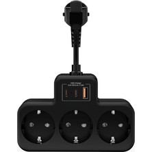 Fimer Voltaj Korumalı Priz, Duvar Tipi Kısa Kablolu Priz Çoğaltıcı, 3x Soket, 2x Type-C, 1x Usb, 16A, 3680W, 1050 Joule, Çocuk Korumalı, Isıya Dayanıklı Yapı (Siyah)