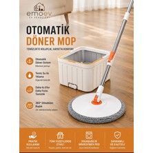 Emoev Otomatik Döner Mop Temiz ve Kirli Suyu Ayıran Çift Hazneli Temizlik Seti 360° Döner Mikrofiber Mop