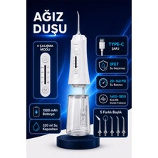 Mimtec Şarjlı Ağız Duşu - 320ML Su Hazneli 5 Başlık 4 Çalışma Modlu Su Geçirmez Ağız Diş Dil Temizleyici Beyaz