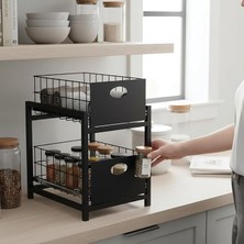 Fimer Çekmeceli Organizer Sepet – 25X42 Cm, Raylı Sistem, Çok Amaçlı Kullanım (Siyah)