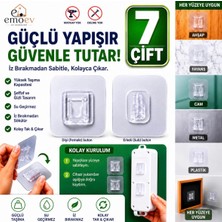 Emoev 7 Çift Şeffaf Çift Taraflı Geçmeli Yapışkanlı Askı Priz ve Tablo Sabitleyici Matkapsız Duvar Aparatı