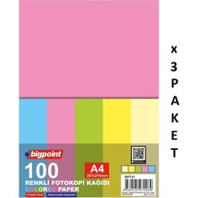 Bigpoint A4 Renkli Fotokopi Kağıdı 5 Pastel Renk 100'LÜ Paket x 3 Paket