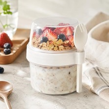 Fimer 400 ml Müsli Saklama Kabı, Taşınabilir Yoğurt ve Beslenme Kabı, Pratik Atıştırmalık ve Kahvaltılık Saklama Kabı (Beyaz)