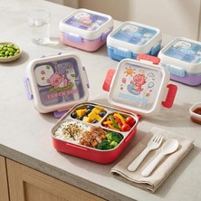 Fimer Paslanmaz Çelik 3 Bölmeli Kilitli Yemek Kabı 2000 Ml, Çatal Kaşık Dahil Renkli Desenli Lunch Box, Çelik Iç Hazneli Saklama ve Taşıma Kabı