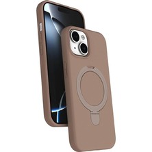 Fimer - iPhone 14 ile Uyumlu Apple 13 - Kılıf Magsafe ile Uyumlu Halkalı Extra Standlı Içi Kadife Yumuşak Renkli Silikon Kapak - Çöl