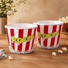 Fimer Popcorn Kovası Seti, Kırmızı Beyaz Çizgili Sinema Temalı Patlamış Mısır Kabı, Geniş Ağızlı Hafif Plastik Atıştırmalık Servis Kovası, Ev Sinema Gecesi Parti Cips Kuruyemiş Sunum Kabı