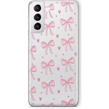 Fimer Galaxy S21 Fe ile Uyumlu Pembe Fiyonk Desenli Şeffaf Telefon Kılıfı