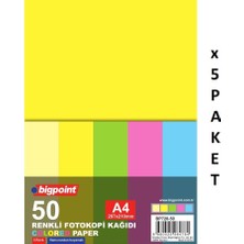 Bigpoint A4 Renkli Fotokopi Kağıdı 5 Renk 50'li Paket x 5 Paket