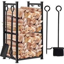 Fimer Li Ithal Metal Odunluk Raflı Şömine -Soba Maşa Takımı Aksesuar Seti SS-001
