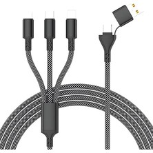Fimer 100W Destekli 5'i 1 Arada Naylon Örgülü Kablo, Çoklu Şarj Kablosu USB A/c Tipi C/iphone, Ipad, Macbook, Galaxy ile Uyumlu (Gri-Beyaz)