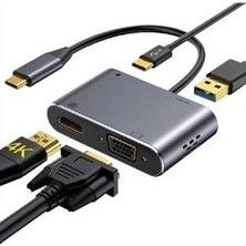 SBN - Store Hb-03 4K HDMI VGA Type C USB Çok Fonksiyonlu Metal A Kalite Kalın Kablolu Hub (Hb-03 VGA HDMI USB Type C 4K Hd Hub)