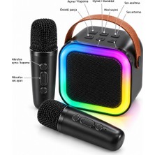 Die Grup Çift Kablosuz Mikrofonlu LED Işıklı Bluetooth Karaoke Hoparlör Seti DG-011