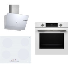 Bosch Elektrikli Ocaklı Beyaz 3 Lü Ankastre Set 673 ( HUA717BV0T - PKE612FA2E - DWK67PJ20T )