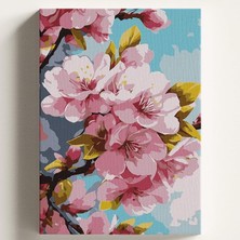 Fimer Boyama Tuval Hobi Seti Pembe Ağaç Temalı Fırça ve Boya Dahil Set (Çıtalı) 40X50 cm Kendin Yap Sayılarla Tuval Boya Kiti (Kasnaklı)