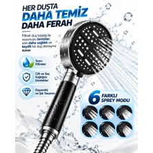 Die Grup Filtreli 6 Sprey Modlu Duş Başlığı Büyük Panel Siyah Metalik Çok Fonksiyonlu DG-011