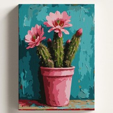 Fimer Boyama Tuval Hobi Seti Pembe Kaktüs Temalı Fırça ve Boya Dahil Set (Çıtalı) 50X70 cm Kendin Yap Sayılarla Tuval Boya Kiti (Kasnaklı)