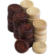 Fimer Wood Art El Yapımı Şimşir Mini Tavla Pulu 19MM, 30 Adet Set (15 Açık + 15 Koyu)