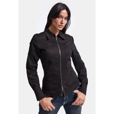 It's Basic Kadın Siyah W6-1 Slim Fit Fermuar Detaylı Gömlek