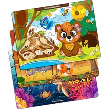 Fimer Ahşap Puzzle Seti – Sevimli Hayvanlar, Deniz Dünyası ve Kaşif Çocuklar Set 3