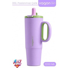 Fimer 1200 ml Tek Kapak Çift Kullanım Pipetli Rahat Içim Kulplu Paslanmaz Çelik TERMOSFFVGN1114-1200ML Mor