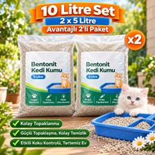 Bentonit Kedi Kumu 2'li Set 10 Litre (2*5 L) - Parfümsüz, Kolay Temizlik