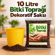 Saksı Değişim Seti - 10 Litre Böcek Sinek Yapmayan Organik  Çiçek Toprağı + 9,5 Litre Dekoratif Saksı