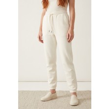 New Boudoir Beli ve Paçası Lastikli Ekru Jogger Kadın Eşofman Altı