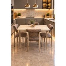 Tool Aksesuar T-8069 Traverten Masa Mdf 70X120 TOLEDO Kahve Sandalye 4 Kişilik Mutfak Masa Takımı Yemek Masa Takımı
